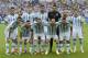 (L to R top) Argentina's defender Marcos Rojo, defender Federico Fernandez, defender Ezequiel Garay, goalkeeper Sergio Romero, midfielder Javier Mascherano and midfielder Fernando Gago and (front L to R) midfielder Angel Di Maria, forward Lionel Messi