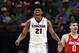 BOISE, ID - MARCH 17: Rui Hachimura #21 of the Gonzaga Bulldogs reacts during the first half against the Ohio State Buckeyes in the second round of the 2018 NCAA Men's Basketball Tournament at Taco Bell Arena on March 17, 2018 in Boise, Idaho. (Photo by