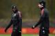 Manchester United's Belgian striker Romelu Lukaku (L) and Manchester United's Swedish striker Zlatan Ibrahimovic attend a team training session at the club's training complex near Carrington, west of Manchester in north west England on March 12, 2018, on