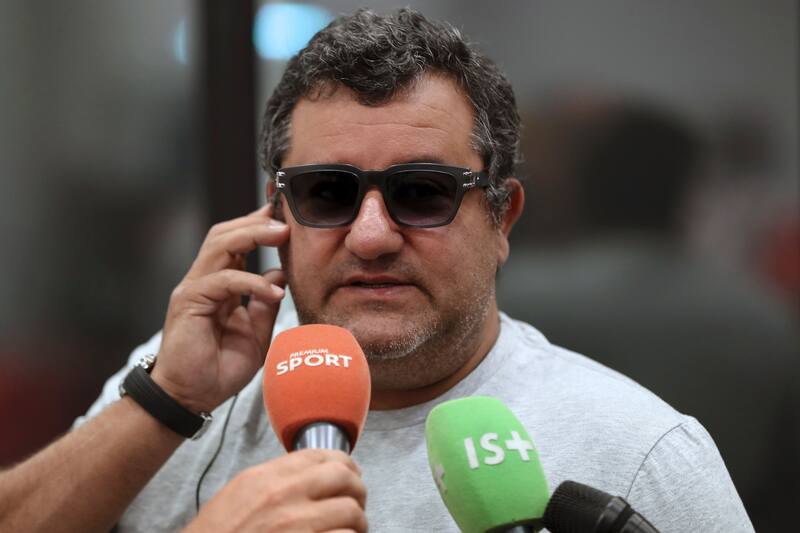 Italian-born Dutch football agent Mino Raiola speaks to journalists on September 2, 2016 during presentation of Nice's football club new signings at the Allianz Riviera stadium in Nice, southeastern France. / AFP / VALERY HACHE (Photo credit should