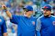 CHICAGO, IL - SEPTEMBER 17: Manager Joe Maddon #70 (L) talks with Kyle Schwarber #12 after their game against the St. Louis Cardinals at Wrigley Field on September 17, 2017 in Chicago, Illinois. The Chicago Cubs won 4-3. (Photo by Jon Durr/Getty Images)