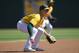 OAKLAND, CA - SEPTEMBER 27: Matt Chapman #26 of the Oakland Athletics in action against the Seattle Mariners in the top of the first inning at Oakland Alameda Coliseum on September 27, 2017 in Oakland, California. (Photo by Thearon W. Henderson/Getty Im