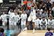SAN ANTONIO, TX - MARCH 31: Omari Spellman #14 of the Villanova Wildcats goes up for a dunk as the bench looks on in the second half against the Kansas Jayhawks during the 2018 NCAA Men's Final Four Semifinal at the Alamodome on March 31, 2018 in San Anto