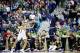 COLUMBUS, OH - MARCH 30: Arike Ogunbowale #24 of the Notre Dame Fighting Irish hits the game winning shot with 1 second left in overtime under pressure from Napheesa Collier #24 of the Connecticut Huskies in the semifinals of the 2018 NCAA Women's Final F