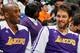 ATLANTA, GA - DECEMBER 16: Kobe Bryant #24 and Pau Gasol #16 of the Los Angeles Lakers enjoy a laugh during the first half against the Atlanta Hawks at Philips Arena on December 16, 2013 in Atlanta, Georgia. NOTE TO USER: User expressly acknowledges and