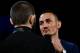 BROOKLYN, NY - APRIL 04: (R-L) Max Holloway and Khabib Nurmagomedov of Russia face off during the UFC 223 Press Conference at the Music Hall of Williamsburg on April 4, 2018 in Brooklyn, New York. (Photo by Brandon Magnus/Zuffa LLC/Zuffa LLC via Getty Im