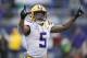 ORLANDO, FL - JANUARY 01: Derrius Guice #5 of the LSU Tigers celebrates after a touchdown run against the Notre Dame Fighting Irish during the Citrus Bowl on January 1, 2018 in Orlando, Florida. Notre Dame won 21-17. (Photo by Joe Robbins/Getty Images)