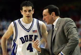 JJ Redick receives advice from Mike Krzyzewski while at Duke, where Redick starred as a rare NBA prospect staying through his senior year.