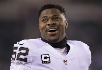 PHILADELPHIA, PA - DECEMBER 25: Khalil Mack #52 of the Oakland Raiders smiles prior to the game against the Philadelphia Eagles at Lincoln Financial Field on December 25, 2017 in Philadelphia, Pennsylvania. (Photo by Mitchell Leff/Getty Images)