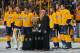 NASHVILLE, TN - APRIL 07: NHL Assistant Commissioner Bill Daly presents the President's Trophy to the Nashville Predators prior to their final regular season game against the Columbus Blue Jackets at Bridgestone Arena on April 7, 2018 in Nashville, Tenne