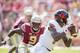 TALLAHASSEE, FL - OCTOBER 21: Defensive end Josh Sweat #9 of the Florida State Seminoles looks to sack quarterback Lamar Jackson #8 of the Louisville Cardinals at Doak Campbell Stadium on October 21, 2017 in Tallahassee, Florida. (Photo by Michael Chang/G