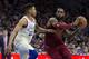 PHILADELPHIA, PA - APRIL 6: LeBron James #23 of the Cleveland Cavaliers drives to the basket against Markelle Fultz #20 of the Philadelphia 76ers at the Wells Fargo Center on April 6, 2018 in Philadelphia, Pennsylvania. NOTE TO USER: User expressly acknow