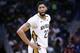 NEW ORLEANS, LA - MARCH 27: Anthony Davis #23 of the New Orleans Pelicans reacts during the second half against the Portland Trail Blazers at the Smoothie King Center on March 27, 2018 in New Orleans, Louisiana. NOTE TO USER: User expressly acknowledges