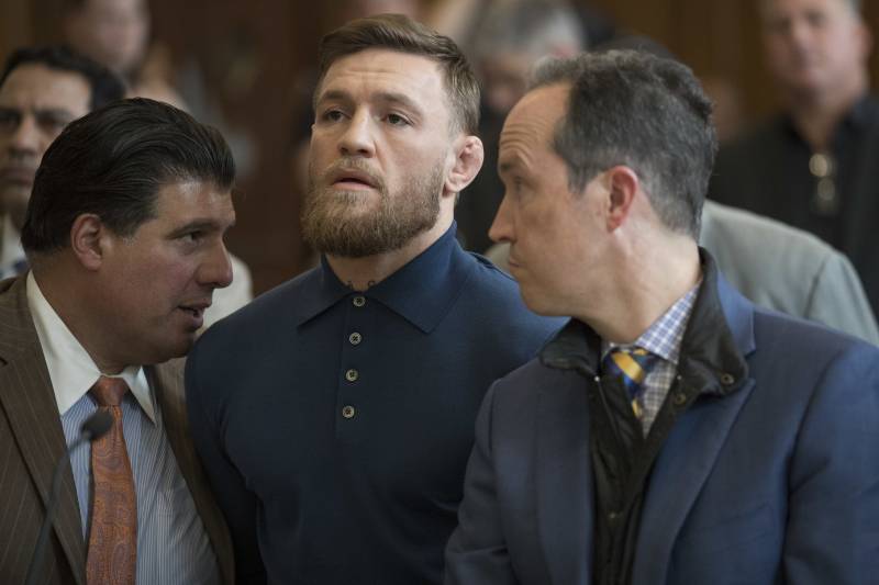 Conor McGregor appears in a Brooklyn court room following his arrest the week of UFC 223.