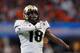ATLANTA, GA - JANUARY 01: Shaquem Griffin #18 of the UCF Knights celebrates after sacking Jarrett Stidham #8 of the Auburn Tigers (not pictured) in the second half during the Chick-fil-A Peach Bowl at Mercedes-Benz Stadium on January 1, 2018 in Atlanta,