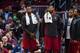 CLEVELAND, OH - APRIL 11: Jeff Green #32 and Tristan Thompson #13 and JR Smith #5 of the Cleveland Cavaliers watch from the sidelines during the second half against the New York Knicks at Quicken Loans Arena on April 11, 2018 in Cleveland, Ohio. The Knick