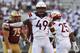 BLACKSBURG, VA - SEPTEMBER 17: Linebacker Tremaine Edmunds #49 of the Virginia Tech Hokies reacts following a defensive stop against the Boston College Eagles in the second half at Lane Stadium on September 17, 2016 in Blacksburg, Virginia. Virginia Tech