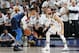 SALT LAKE CITY, UT - APRIL 23: Russell Westbrook #0 of the Oklahoma City Thunder handles the ball against Ricky Rubio #3 of the Utah Jazz in Game Four of Round One of the 2018 NBA Playoffs on April 23, 2018 at vivint.SmartHome Arena in Salt Lake City, Uta