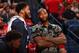 NEW ORLEANS, LA - APRIL 19: Anthony Davis #23 of the New Orleans Pelicans and DeMarcus Cousins #0 of the New Orleans Pelicans speak during the game against the Portland Trail Blazers in Game Three of Round One of the 2018 NBA Playoffs on April 19, 2018 at