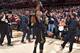 CLEVELAND, OH - APRIL 25: LeBron James #23 of the Cleveland Cavaliers celebrates a win after the game against the Indiana Pacers in Game Five of Round One of the 2018 NBA Playoffs between the Indiana Pacers and Cleveland Cavaliers on April 25, 2018 at Qui