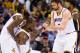 CLEVELAND, OH - APRIL 2: Kyrie Irving #2 and Kevin Love #0 of the Cleveland Cavaliers help LeBron James #23 of the Cleveland Cavaliers to his feet after James was fouled during the second half against the Indiana Pacers at Quicken Loans Arena on April 2,