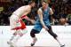 BELGRADE, SERBIA - MARCH 30: Luka Doncic (R) of Real Madrid in action against Branko Lazic (L) of Crvena Zvezda during the 2017/2018 Turkish Airlines EuroLeague Regular Season game between Crvena Zvezda mts Belgrade and Real Madrid at Aleksandar Nikolic H