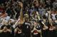 HOUSTON, TX - MAY 08: PJ Tucker #4 of the Houston Rockets celebrates with the crowd after making a three-point shot in the closig minutes of the fourth quarter during Game Five of the Western Conference Semifinals of the 2018 NBA Playoffs at Toyota Cente
