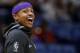 NEW ORLEANS, LA - MARCH 22: Isaiah Thomas #3 of the Los Angeles Lakers reacts before a game against the New Orleans Pelicans at the Smoothie King Center on March 22, 2018 in New Orleans, Louisiana. NOTE TO USER: User expressly acknowledges and agrees tha