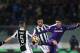 TOPSHOT - Fiorentina's Argentinian forward, Giovanni Simeone (R) vies with Juventus' German midfielder Sami Khedira (C) and Juventus' Bosnian midfielder Miralem Pjanic during the italian Serie A football match Fiorentina vs Juventus at the Atemio Franchi
