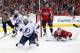 WASHINGTON, DC - MAY 17: Alex Killorn #17 of the Tampa Bay Lightning celebrates after scoring the game winning goal on Braden Holtby #70 of the Washington Capitals at 11:57 of the third period in Game Four of the Eastern Conference Finals during the 2018