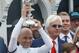 Mike Smith (left) and Bob Baffert celebrate their win in the second jewel of the Triple Crown.