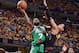 CLEVELAND, OH - MAY 19: Jaylen Brown #7 of the Boston Celtics goes to the basket against the Cleveland Cavaliers in Game Three of the Eastern Conference Finals during the 2018 NBA Playoffs on May 19, 2018 at Quicken Loans Arena in Cleveland, Ohio. NOTE TO