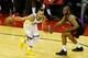 HOUSTON, TX - MAY 24: Stephen Curry #30 of the Golden State Warriors drives against Chris Paul #3 of the Houston Rockets in the third quarter of Game Five of the Western Conference Finals of the 2018 NBA Playoffs at Toyota Center on May 24, 2018 in Houst