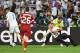 A pitch invader is tackled as Ronaldo (L) was closing in on goal during the UEFA Champions League final football match between Liverpool and Real Madrid at the Olympic Stadium in Kiev, Ukraine on May 26, 2018. - Real Madrid won the game 3-1. (Photo by Pau