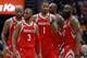 NEW ORLEANS, LA - MARCH 17: Chris Paul #3 of the Houston Rockets, James Harden #13, Trevor Ariza #1, Luc Mbah a Moute #12 and PJ Tucker #4 talk during the second half against the New Orleans Pelicans at the Smoothie King Center on March 17, 2018 in New O