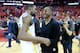 HOUSTON, TX - MAY 28: Kevin Durant #35 and Andre Iguodala #9 of the Golden State Warriors talk after Game Seven of the Western Conference Finals against the Houston Rockets during the 2018 NBA Playoffs on May 28, 2018 at the Toyota Center in Houston, Texa