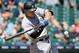 DETROIT, MI - JUNE 4: Aaron Judge #99 of the New York Yankees foul tips the ball to strike out against the Detroit Tigers during the ninth inning of game one of a doubleheader at Comerica Park on June 4, 2018 in Detroit, Michigan. The Yankees defeated the