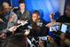 CHICAGO, IL - MAY 17: Jaren Jackson speaks with reporters during Day One of the NBA Draft Combine at Quest MultiSport Complex on May 17, 2018 in Chicago, Illinois. NOTE TO USER: User expressly acknowledges and agrees that, by downloading and or using th