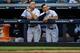 NEW YORK, NY - MAY 30: Giancarlo Stanton #27 and Aaron Judge #99 of the New York Yankees look on during the game against the Houston Astros at Yankee Stadium on Wednesday May 30, 2018 in the Bronx borough of New York City. (Photo by Rob Tringali/SportsCh