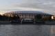 View from the Moskva River of the Luzhniki Olympic stadium during a FIFA press tour ahead of the Russia 2018 World Cup in Moscow on June 9, 2018. - The opening and final matches of the FIFA World Cup 2018 will be played at Luzhniki stadium. (Photo by YURI