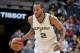 SAN ANTONIO, TX - JANUARY 12: Kawhi Leonard #2 of the San Antonio Spurs handles the ball against the Los Angeles Lakers on January 12, 2017 at the AT&T Center in San Antonio, Texas. NOTE TO USER: User expressly acknowledges and agrees that, by downloading