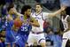 OMAHA, NE - MARCH 25: Marvin Bagley III #35 of the Duke Blue Devils looks to passes the ball against Sviatoslav Mykhailiuk #10 of the Kansas Jayhawks during the second half in the 2018 NCAA Men's Basketball Tournament Midwest Regional at CenturyLink Cent