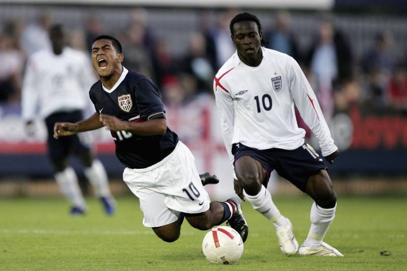 Victor Moses (right) played for England at the youth levels.