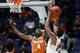 NASHVILLE, TN - MARCH 16: Mohamed Bamba #4 of the Texas Longhorns blocks a shot by Jordan Caroline #24 of the Nevada Wolf Pack during the game in the first round of the 2018 NCAA Men's Basketball Tournament at Bridgestone Arena on March 16, 2018 in Nashv