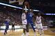 OMAHA, NE - MARCH 25: Wendell Carter, Jr. #34 of the Duke Blue Devils blocks a shot by Malik Newman #14 of the Kansas Jayhawks during the 2018 NCAA Men's Basketball Tournament Midwest Regional Final at CenturyLink Center on March 25, 2018 in Omaha, Nebras