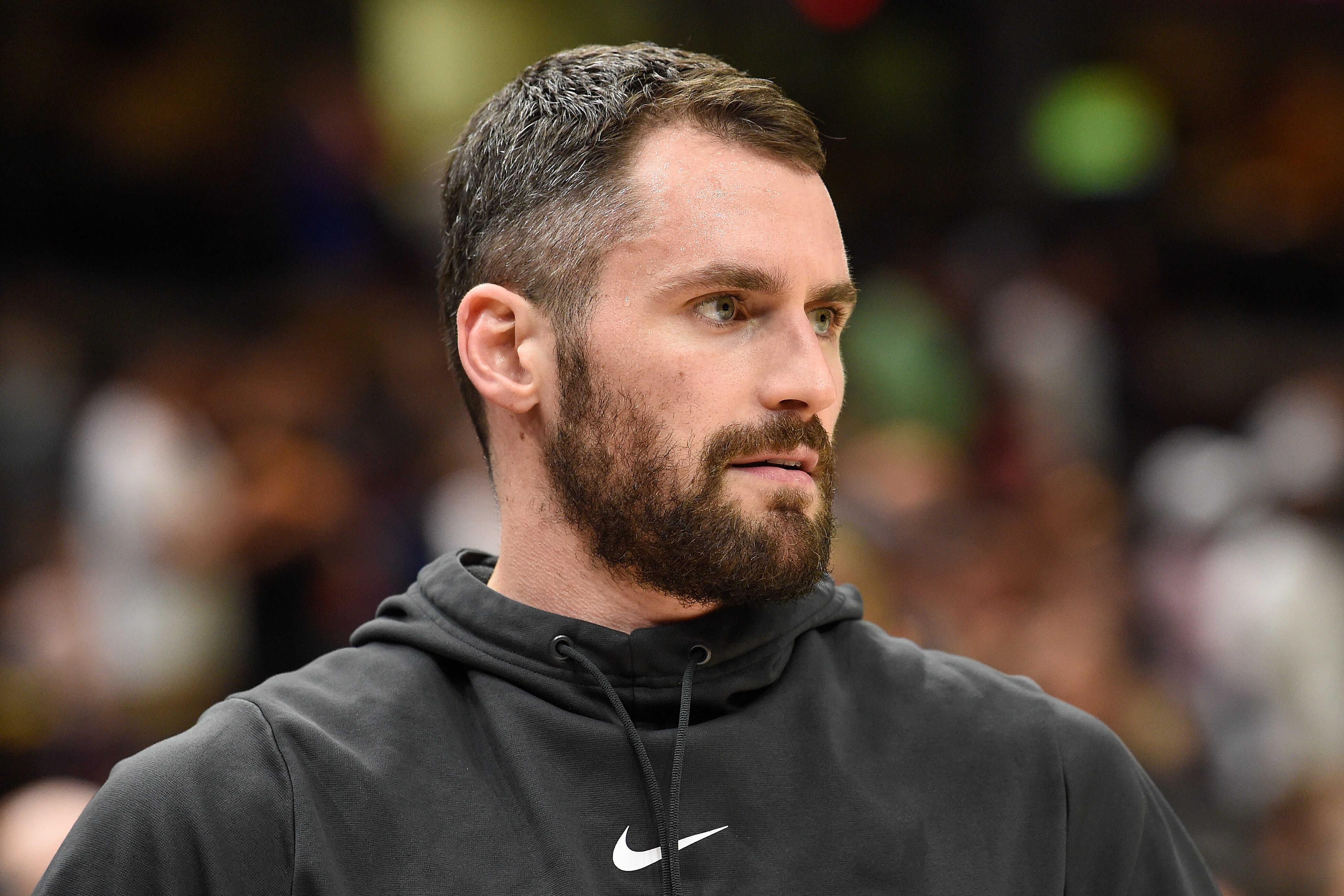 CLEVELAND, OH - JUNE 08: Kevin Love #0 of the Cleveland Cavaliers warms up prior to Game Four of the 2018 NBA Finals against the Golden State Warriors at Quicken Loans Arena on June 8, 2018 in Cleveland, Ohio. NOTE TO USER: User expressly acknowledges an