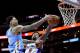LOS ANGELES, CA - APR 13: Wilson Chandler # 21 of the Denver Nuggets has his shot blocked by DeAndre Jordan # 6 of the Los Angeles Clippers during the first half at the Staples Center on April 13, 2015 in Los Angeles, California. NOTICE TO THE USER: User expressl