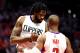 LOS ANGELES, CA - APRIL 30: DeAndre Jordan # 6 speaks to Chris Paul # 3 of the Los Angeles Clippers during the second half of Game Seven of the Western Conference quarterfinals against the Utah Jazz at the Staples Center at Staples Center on the 30th. April, 2017 in