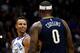 NEW ORLEANS, LA - OCTOBER 20: DeMarcus Cousins #0 of the New Orleans Pelicans exchanges words with Stephen Curry #30 of the Golden State Warriors during a game at Smoothie King Center on October 20, 2017 in New Orleans, Louisiana. NOTE TO USER: User ex