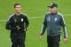 Real Madrid's Portuguese forward Cristiano Ronaldo (L) and Real Madrid's Italian coach Carlo Ancelotti attend a training session on the eve of the UEFA Champions League semi final football match Juventus vs Real Madrid on May 4, 2015 at the 'Juventus Stad